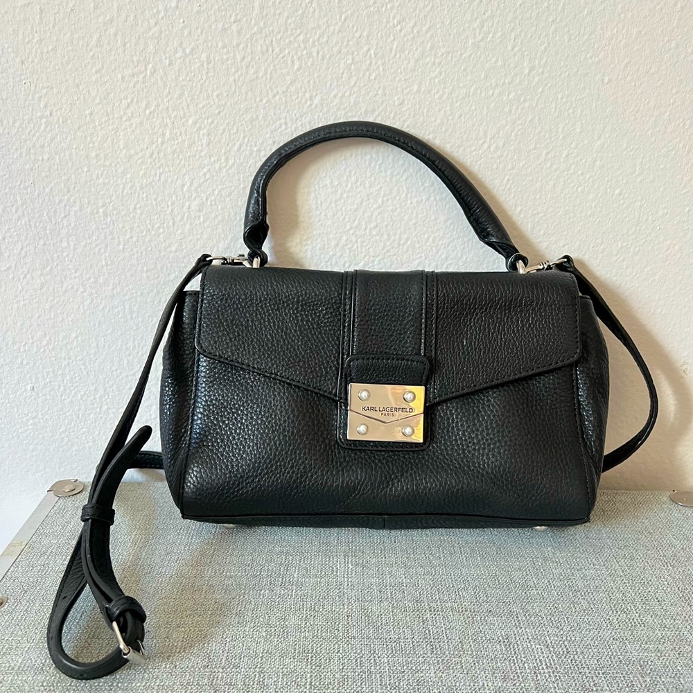 Karl Lagerfeld black leather purse handbag crossbody bag